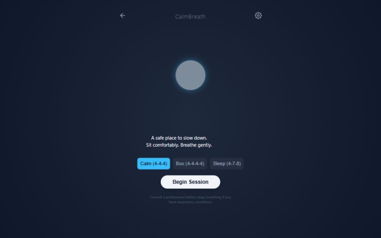 CalmSpace Focus Studio — Breathing interface