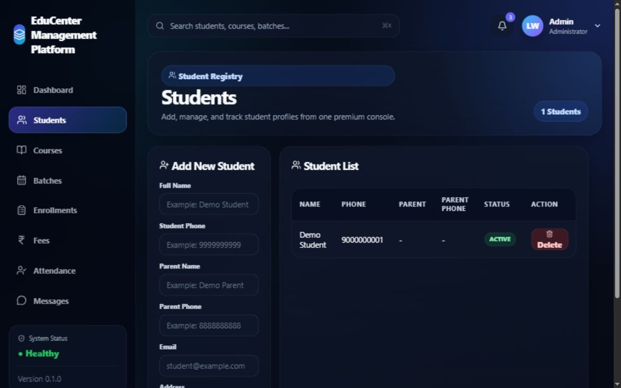 EduCenter Management Platform — Student registry