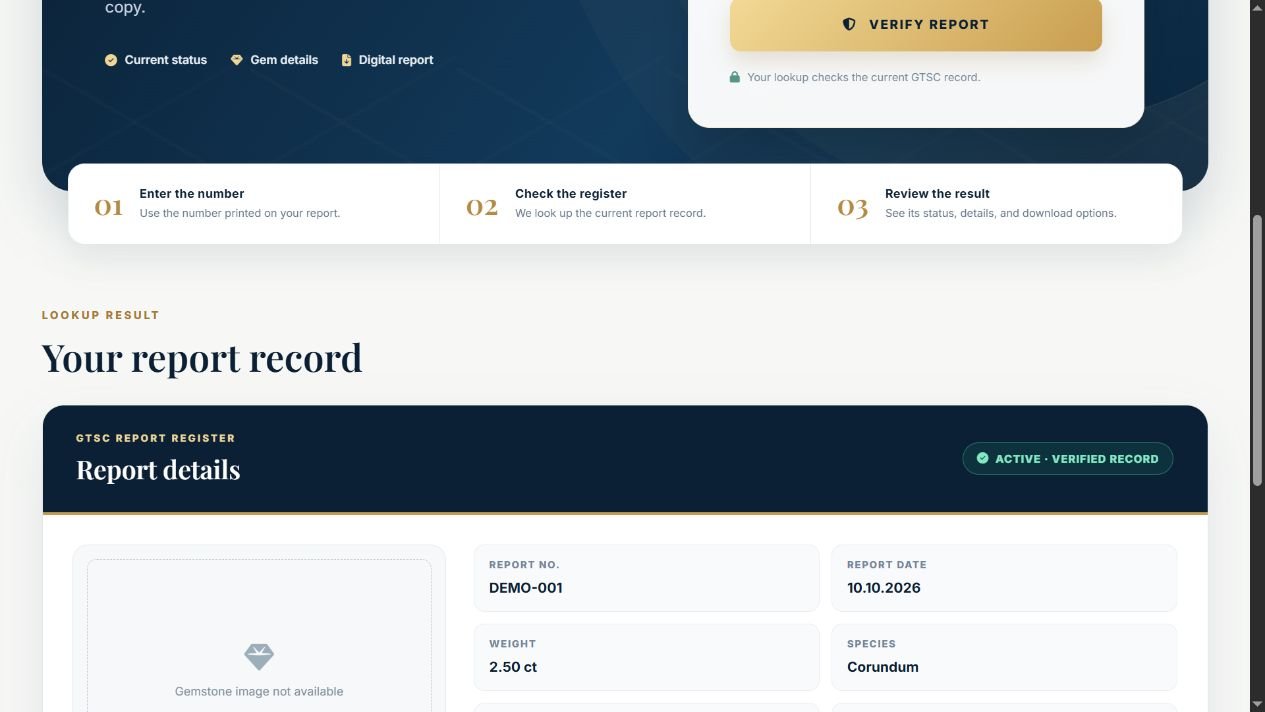 GTSC Gemstone Suite — Gemstone report lookup