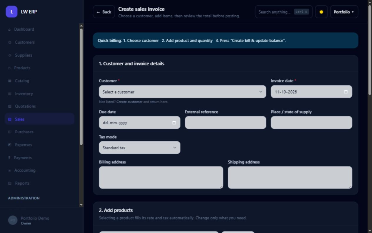 LW ERP — Sales invoice workspace